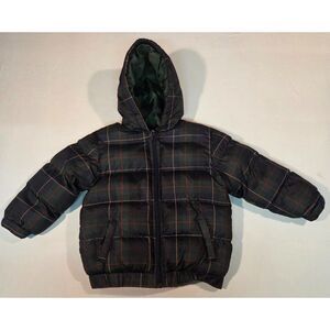 Circo Toddler Puffer Jacket 2T Green Plaid Hooded Coat